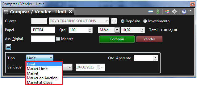  Boleta destacando os novos tipos de ordem.