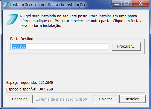 Instalação_imagem instalação do tryd_acordo da licença_pasta da instalação