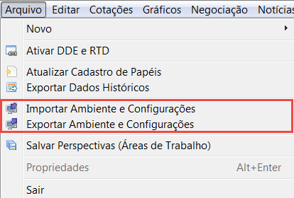 Importando e Exportando um Ambiente_imagem menu arquivo