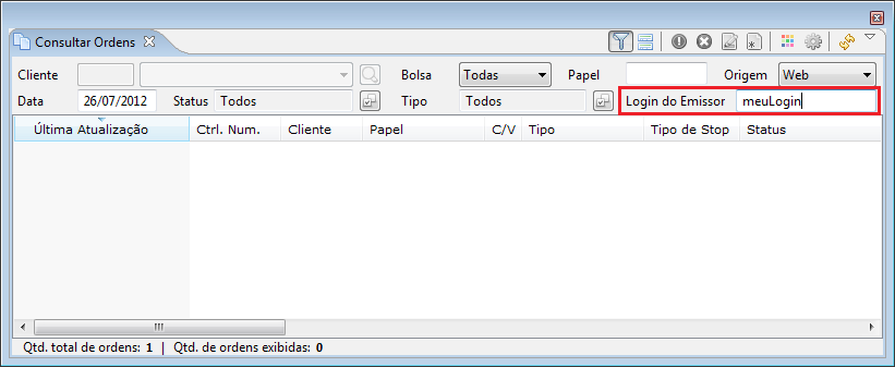 Consultar ordens_ imagem filtro por Login do Emissor
