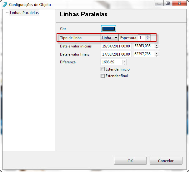 Linha para desenhar objetos_imagem janela configurações de objeto