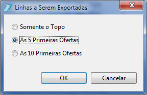 Tela para escolher quantas linhas do livro serão exportar para a planilha.