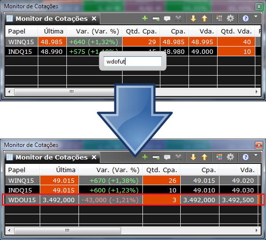 Exemplo da utilização do papel genérico ao adicionar um novo papel ao monitor de cotação.