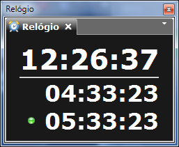 Tela de relógio exibindo a hora atual, o tempo restante para finalizar os pregões Bovespa e BM&F.
